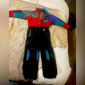 Vintage Obermeyer Ski Suit One Piece Snowsuit Snow Bib Summit kids 8-10